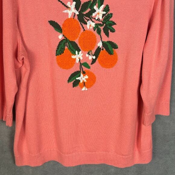 Talbots Sweater Womens 2X Pink Fruit Oranges Long Sleeve Preppy Resort Spring - Picture 3 of 11